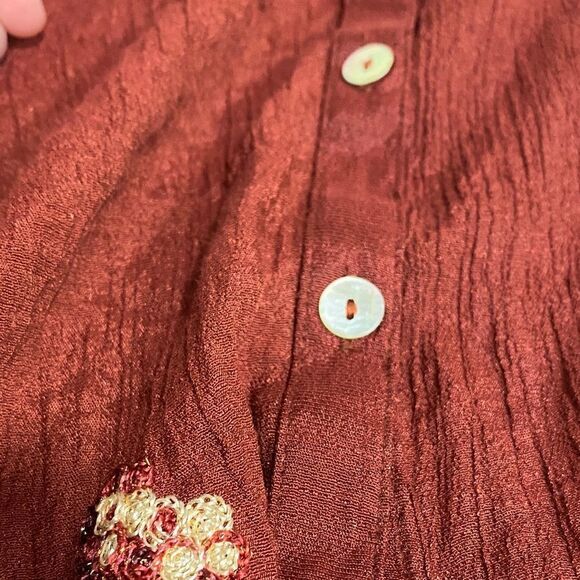 Fig & Flower Anthropologie Rust Embroidered Boho Blouse Size L - Picture 9 of 12